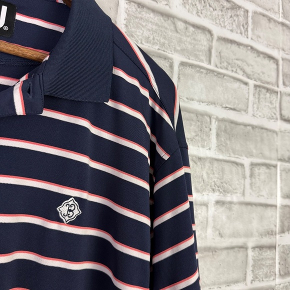 FootJoy x Blackstone GC Navy Blue Striped Performance Golf Polo Mens XL Stretch - Picture 3 of 8